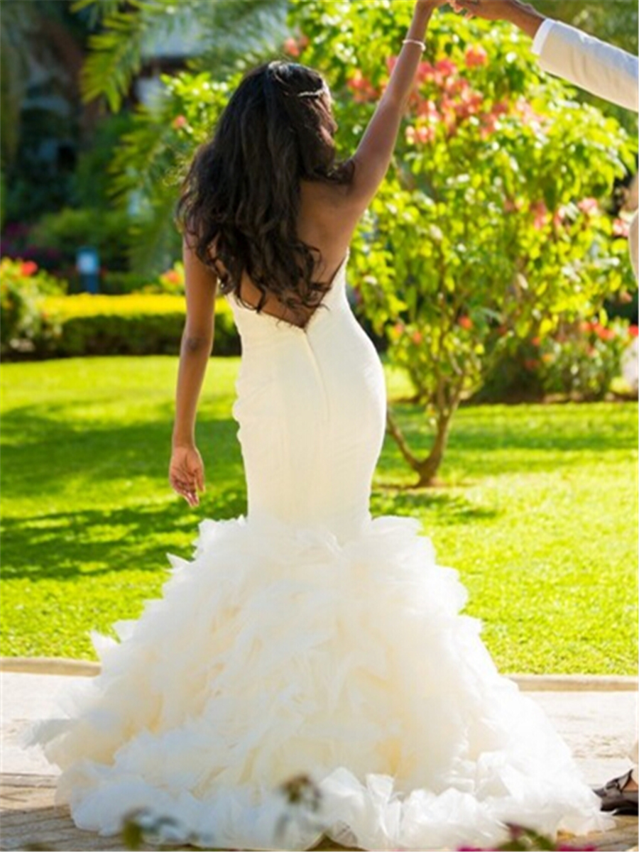 Sweetheart Beading Tiered Ruffles Mermaid Wedding Dress