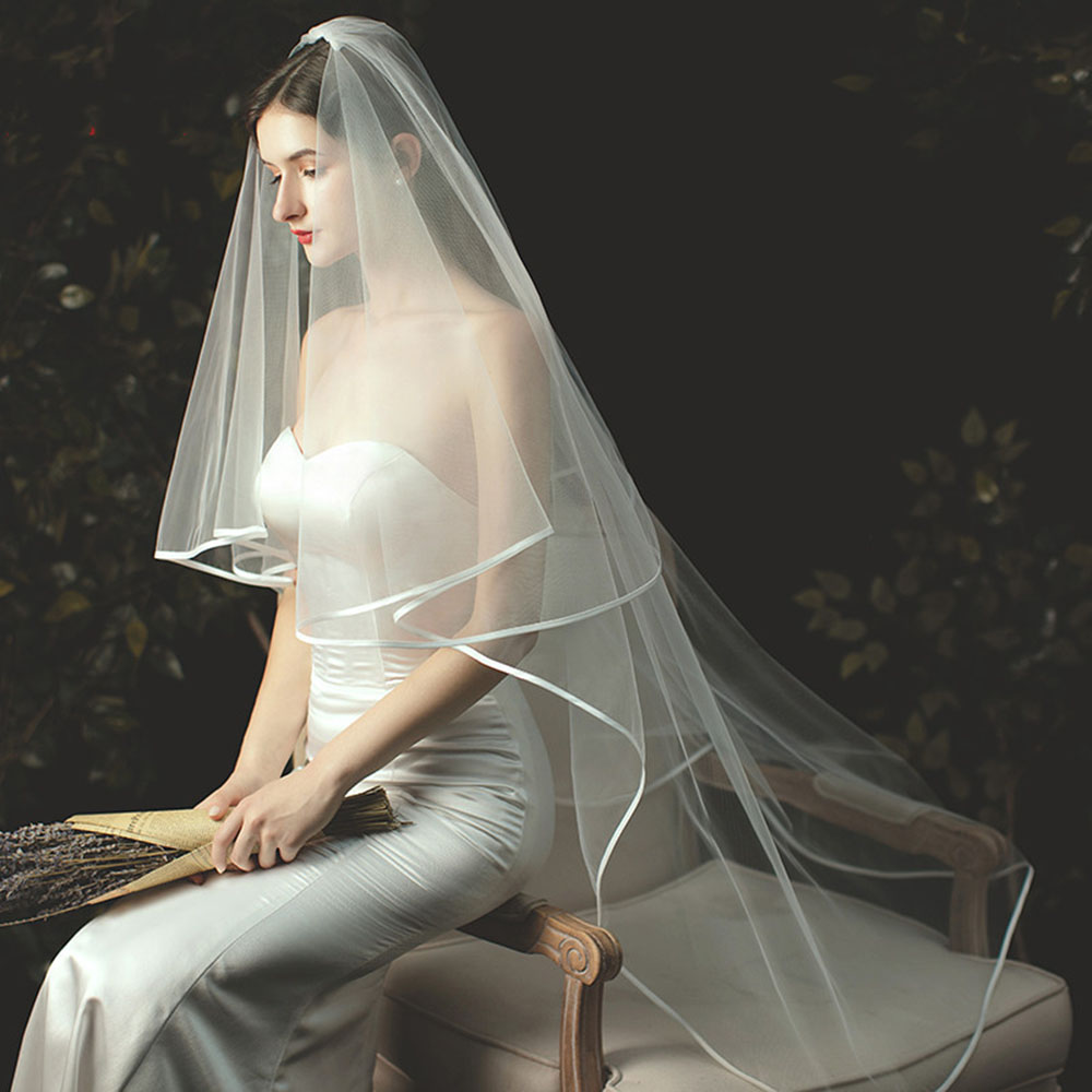 Ribbon Edge Two-Layer Wedding Veil