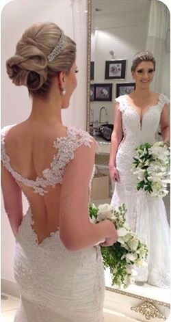 See-Through Lace Appliques Mermaid Wedding Dress