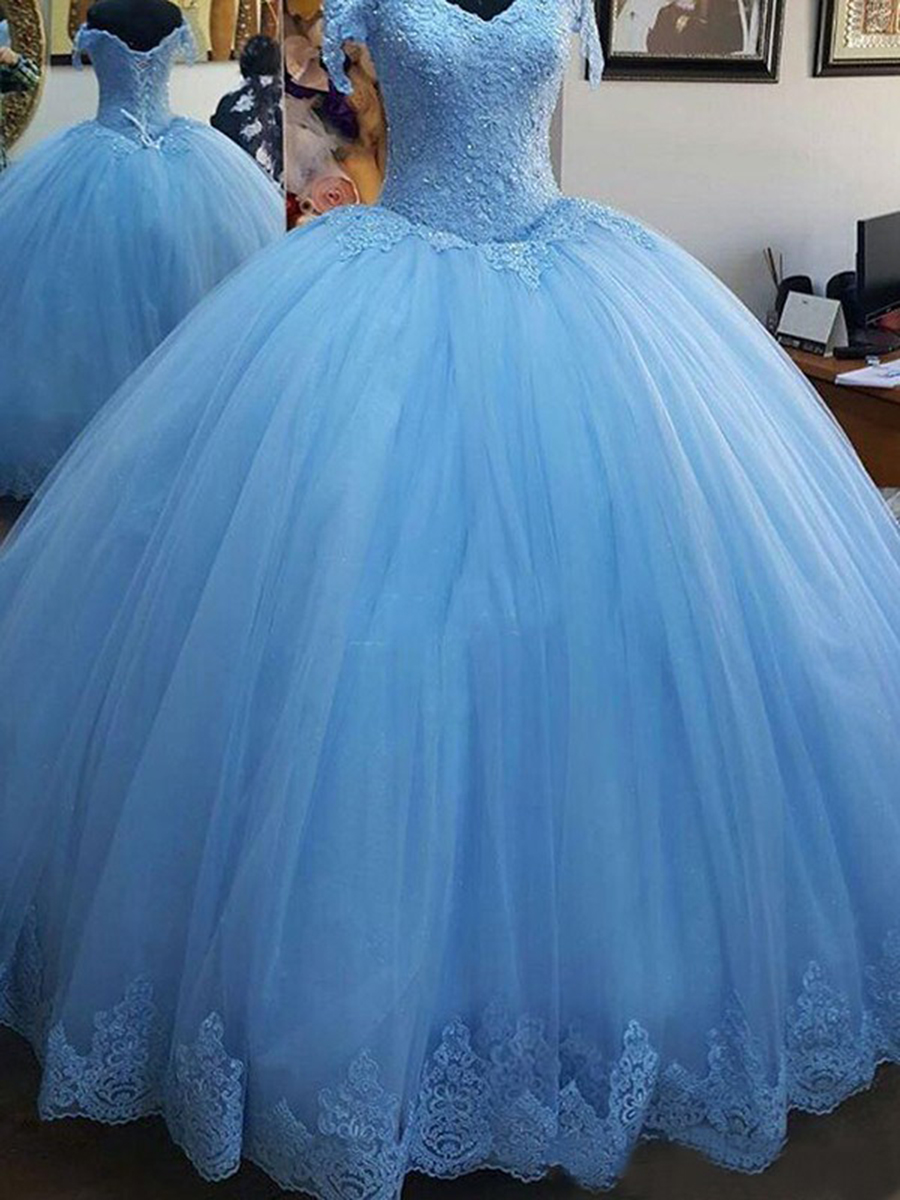 Off-The-Shoulder Appliques Ball Gown Quinceanera Dress 2020