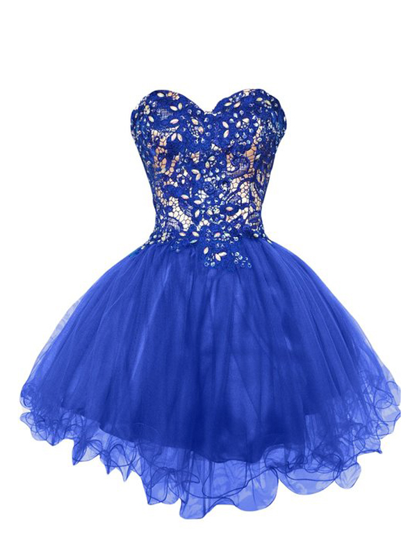 Sweetheart Lace Beaded Royal Blue Cocktail Dress