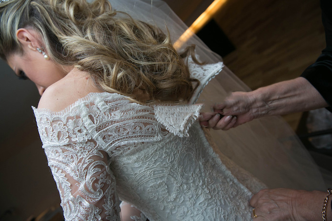 Off the Shoulder Appliques Lace Wedding Dress with Long Sleeve
