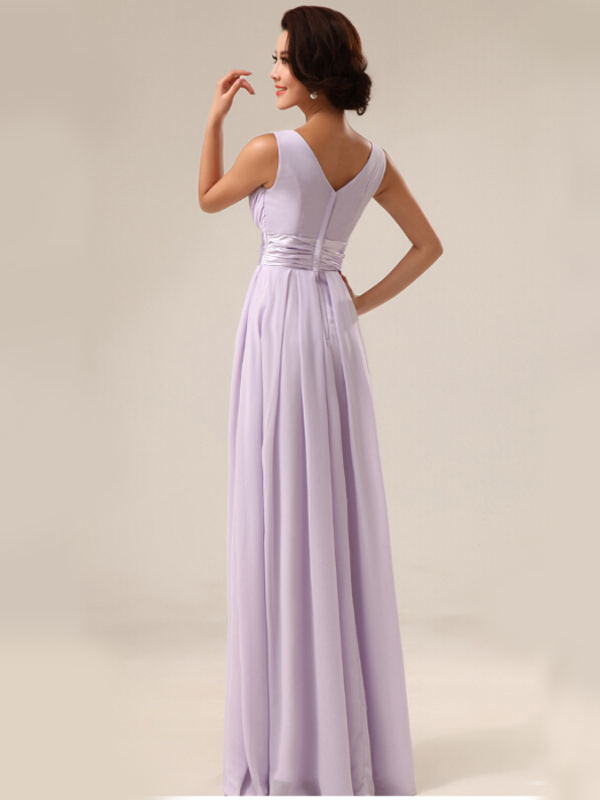 A-Line V-Neck Empire Waist Floor-Length Bridesmaid Dress