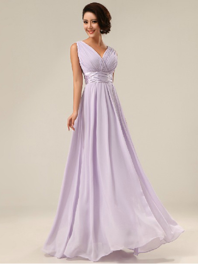 A-Line V-Neck Empire Waist Floor-Length Bridesmaid Dress