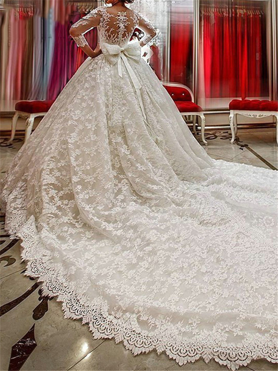 Appliques Lace Ball Gown Wedding Dress with Sleeves