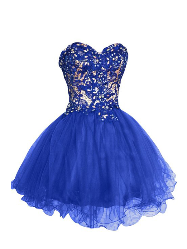 Sweetheart Lace Beaded Royal Blue Cocktail Dress