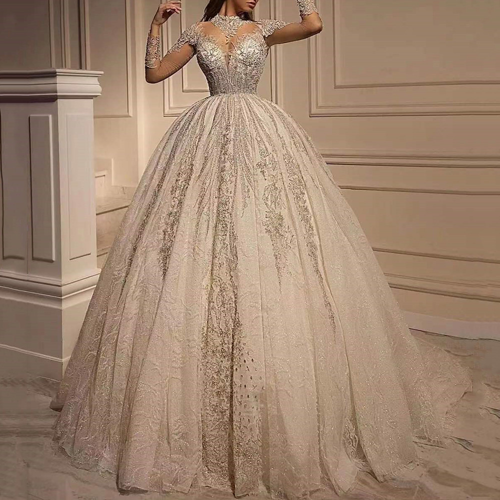 Empire Lace Floor-Length Ball Gown Church Wedding Dress 2022