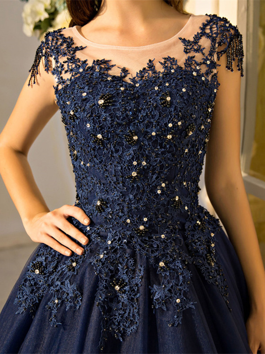 Cap Sleeves Beading Lace Quinceanera Dress