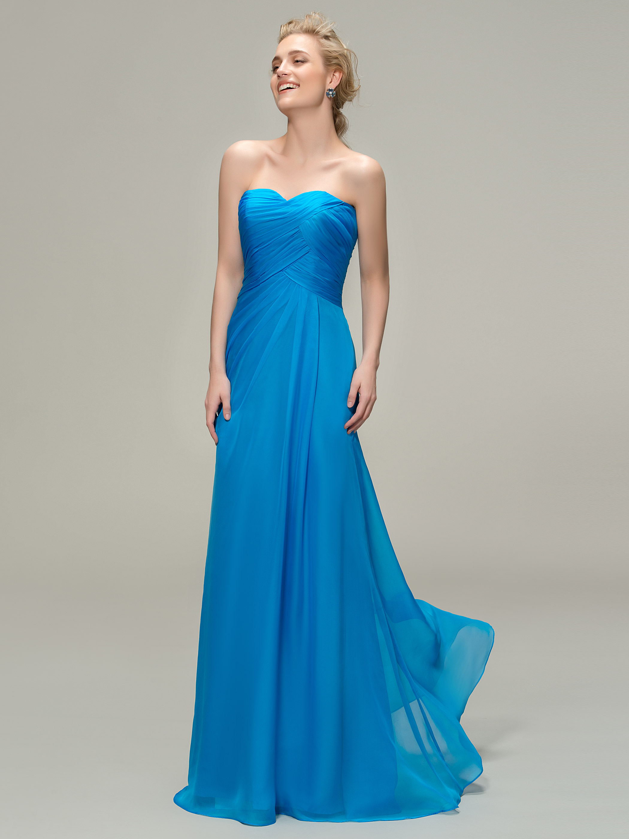 Royal Blue Sweetheart Pleats Long Bridesmaid Dress