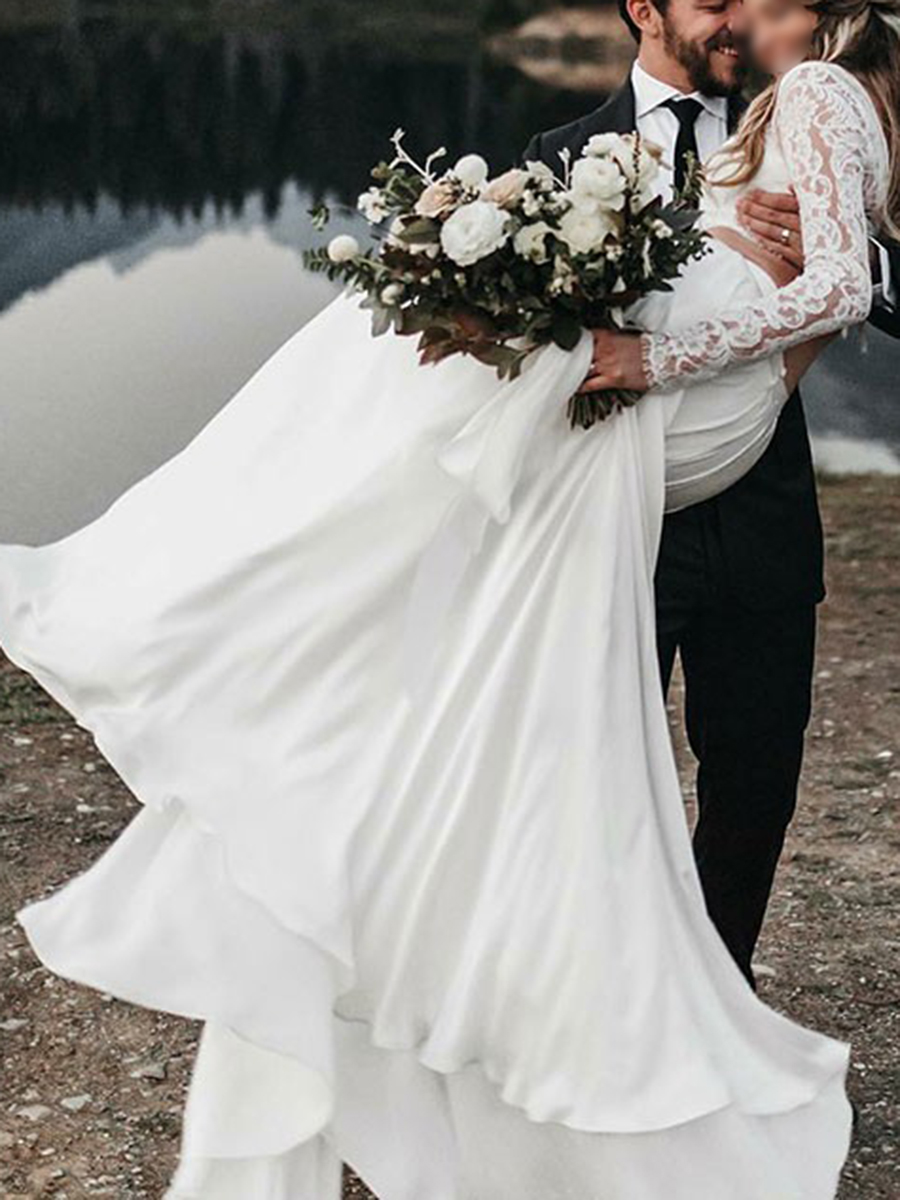 Two Pieces Lace Long Sleeve Boho Wedding Dress 2022