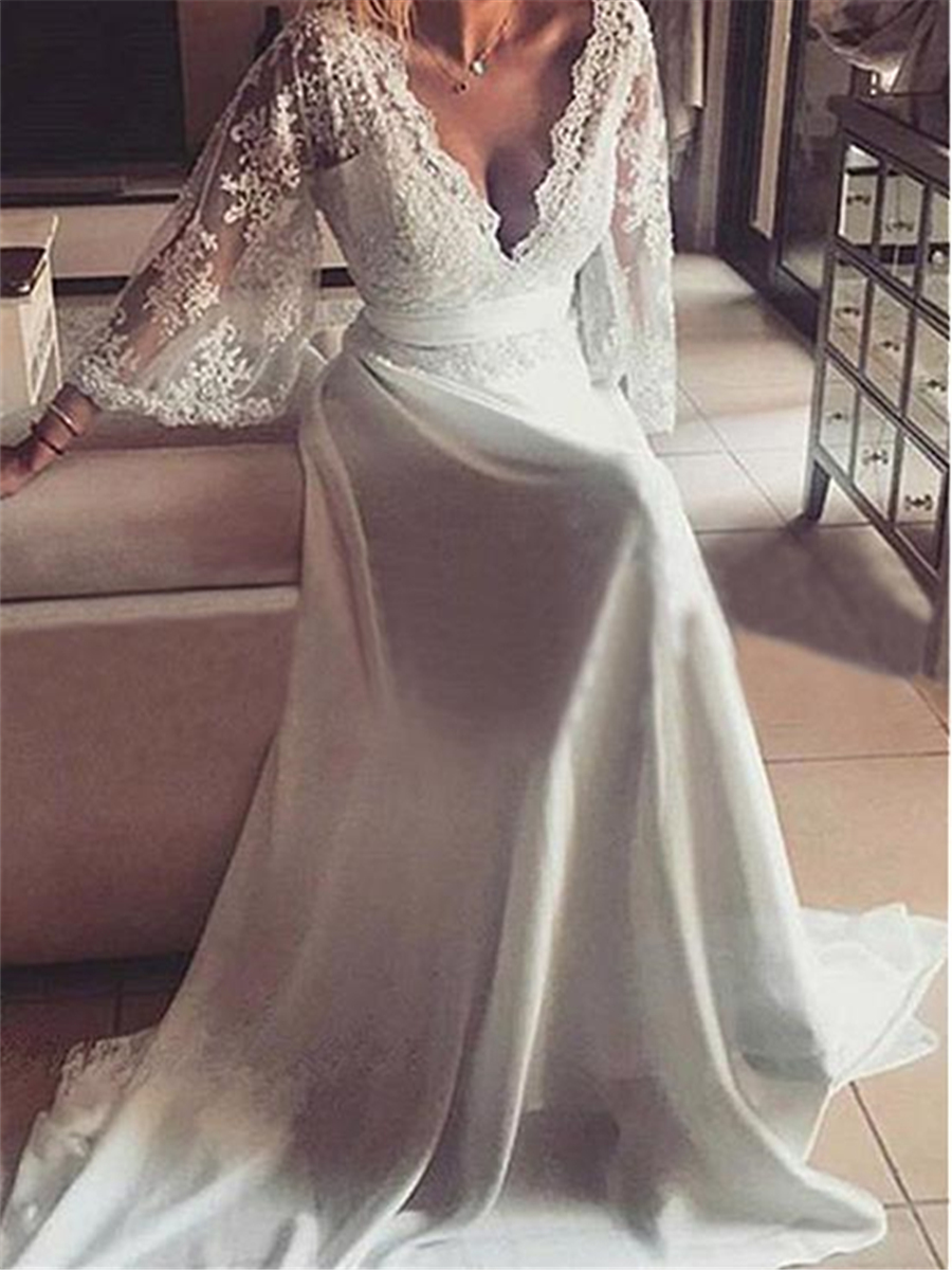 Appliques Sashes Beach Wedding Dress with Sleeves