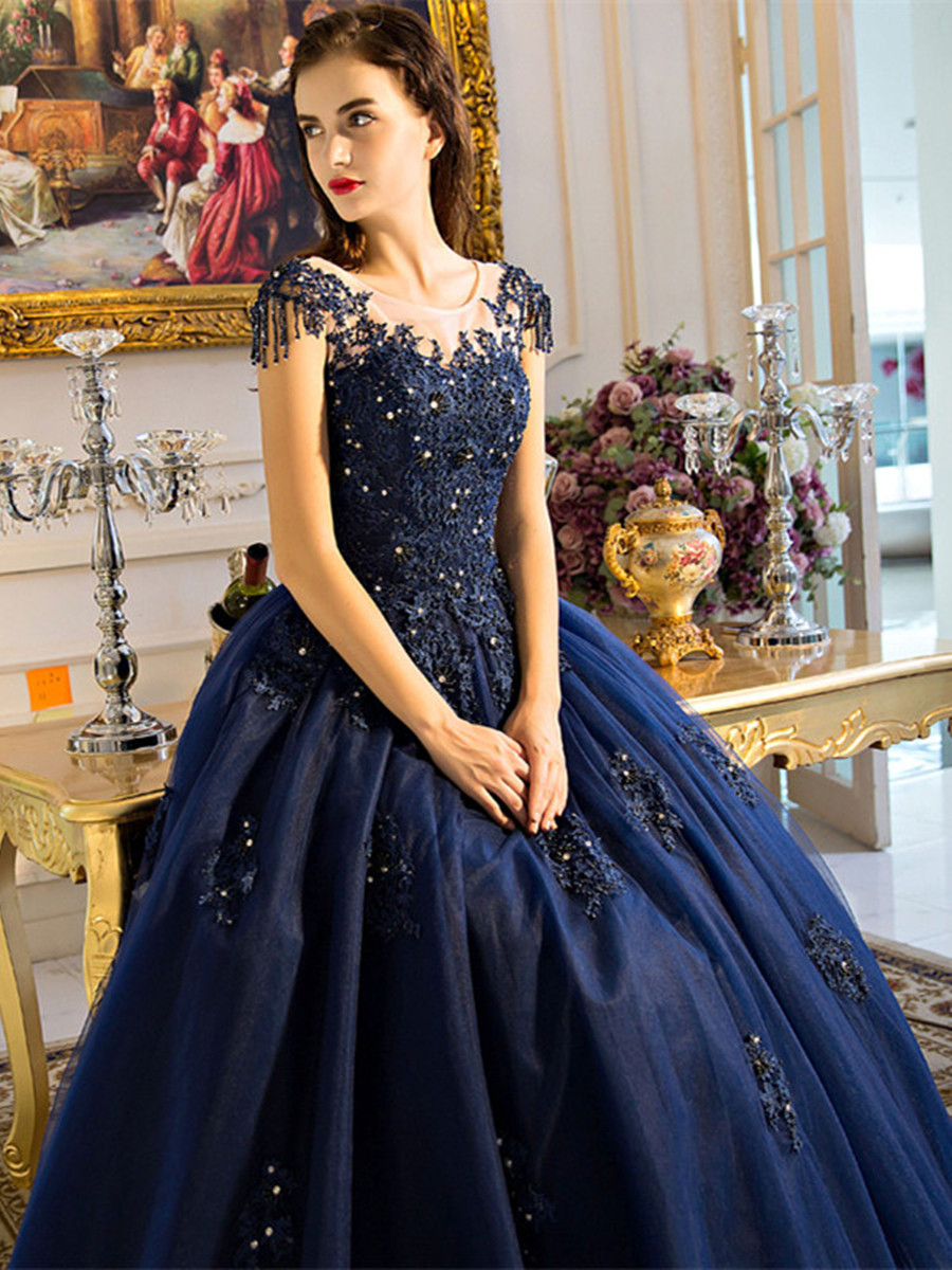 Cap Sleeves Beading Lace Quinceanera Dress