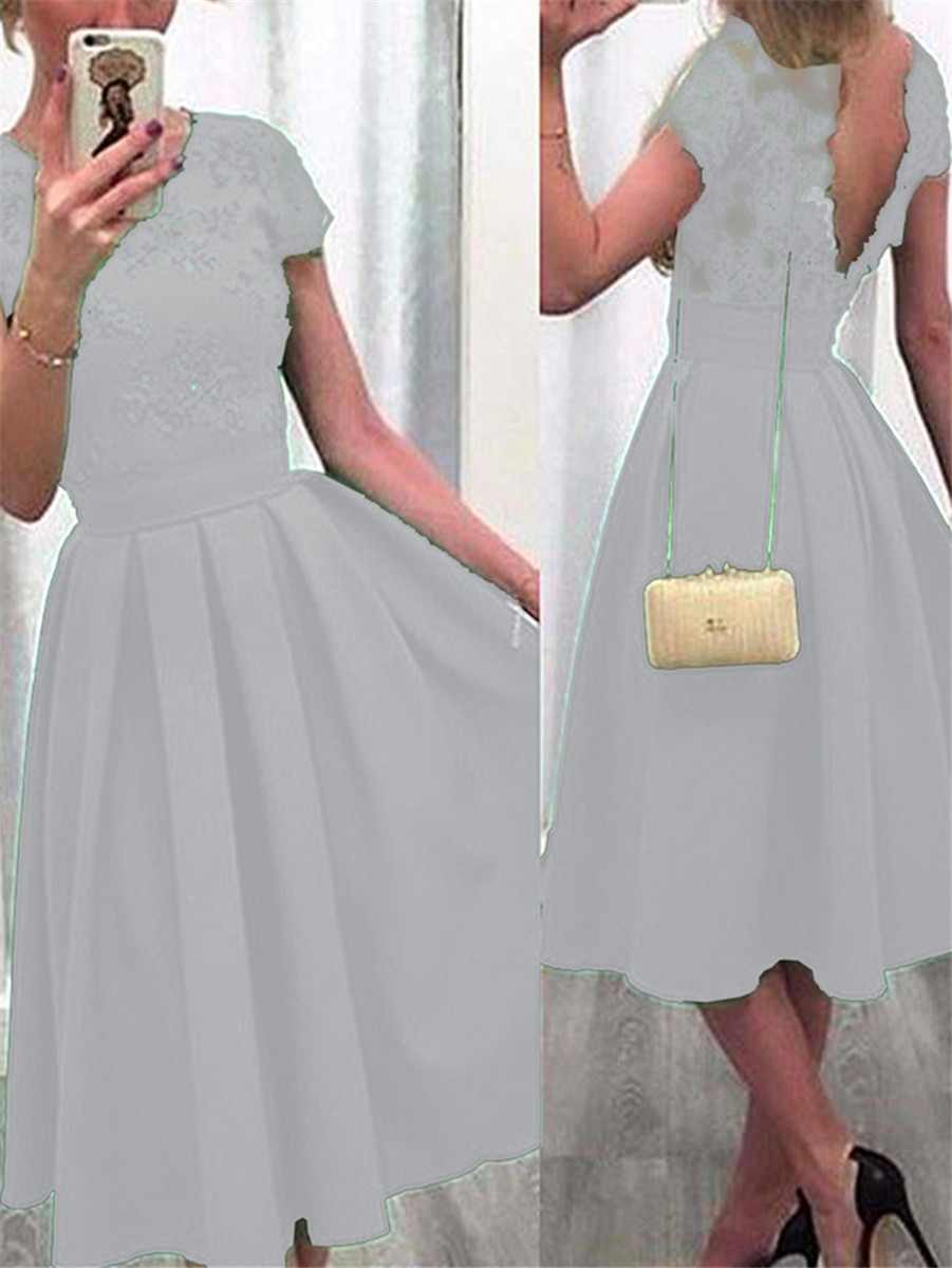 Round Neck Appliques Beading Knee-Length Cocktail Dress