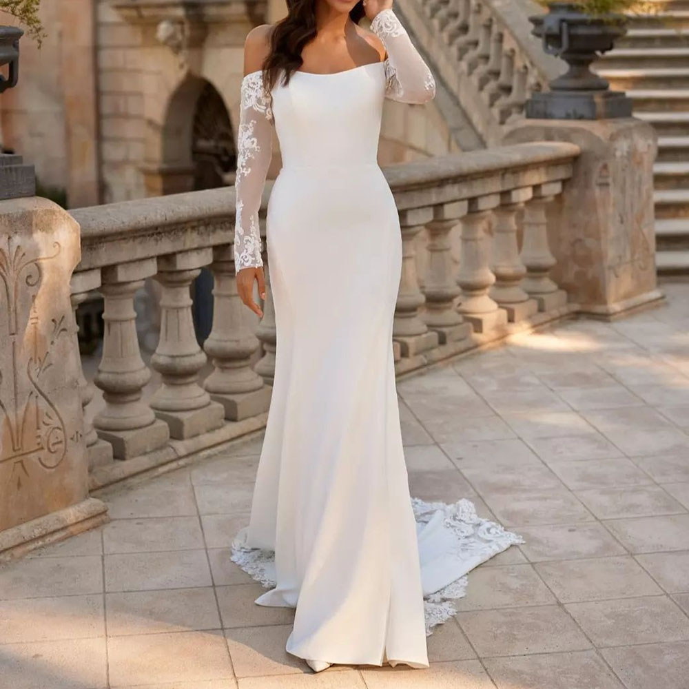 Floor-Length Long Sleeves Trumpet Lace Hall Wedding Dress 2022