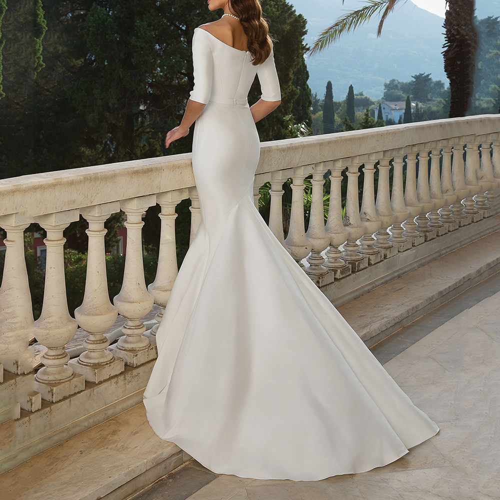 V-Neck Half Sleeves Mermaid Floor-Length Outdoor Wedding Dress 2021