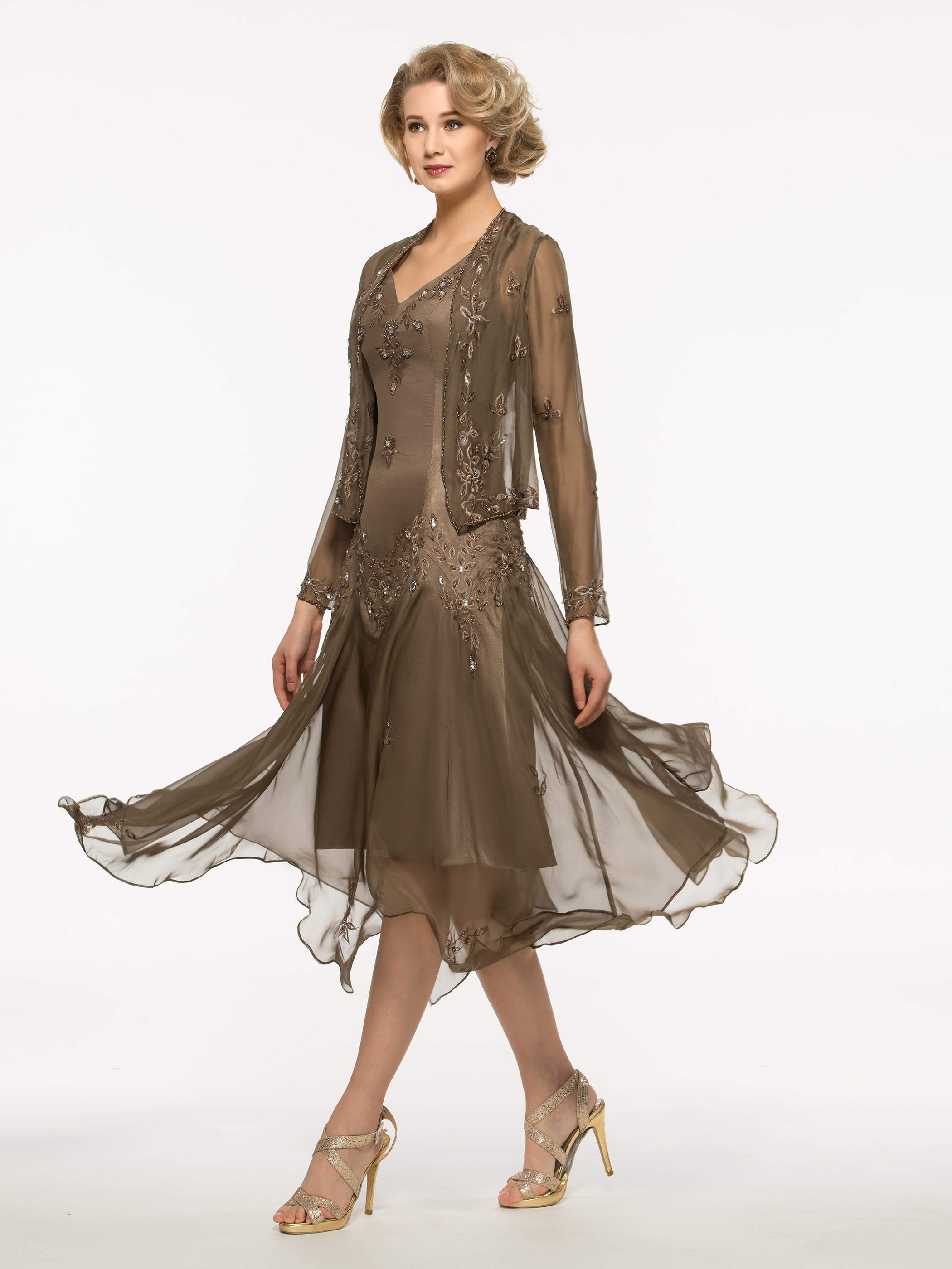 Embroidery Asymmetry Mother of the Bride Dress with Jacket