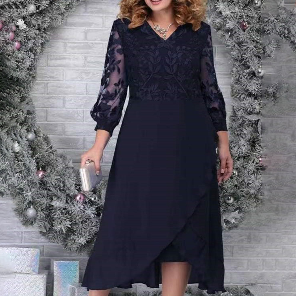 Tea-Length Lace Long Sleeves A-Line Mother of the Bride Dress 2023
