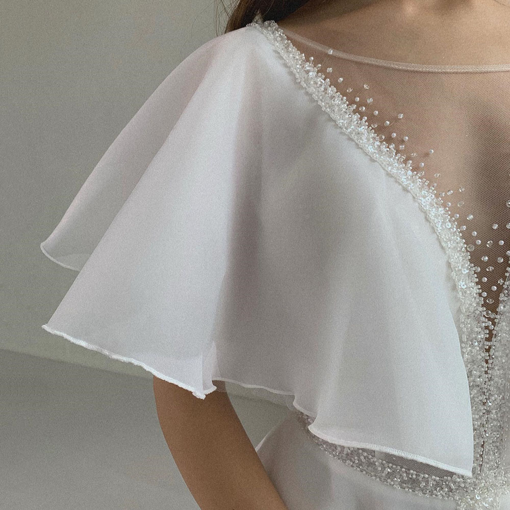 A-Line Ruffles Floor-Length Short Sleeves Garden Wedding Dress 2022