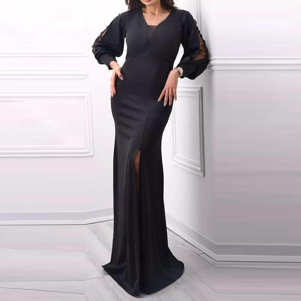 Long Sleeves Floor-Length Trumpet Lace Formal Evening Dress 2022