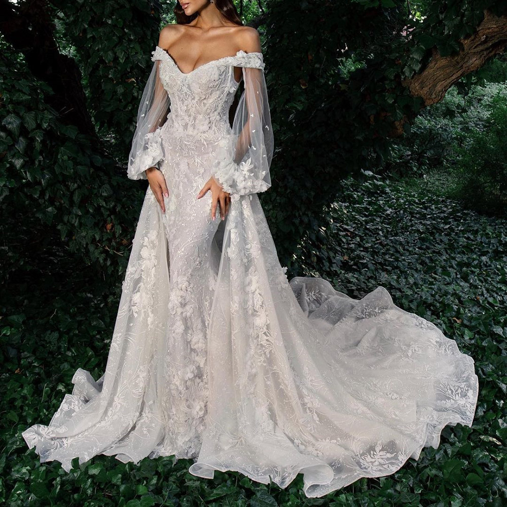 Appliques Long Sleeves Floor-Length Mermaid Garden Wedding Dress 2022