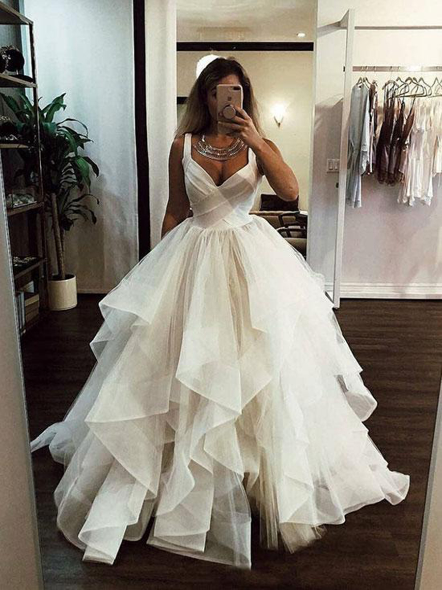 Straps Tiered Ball Gown Wedding Dress