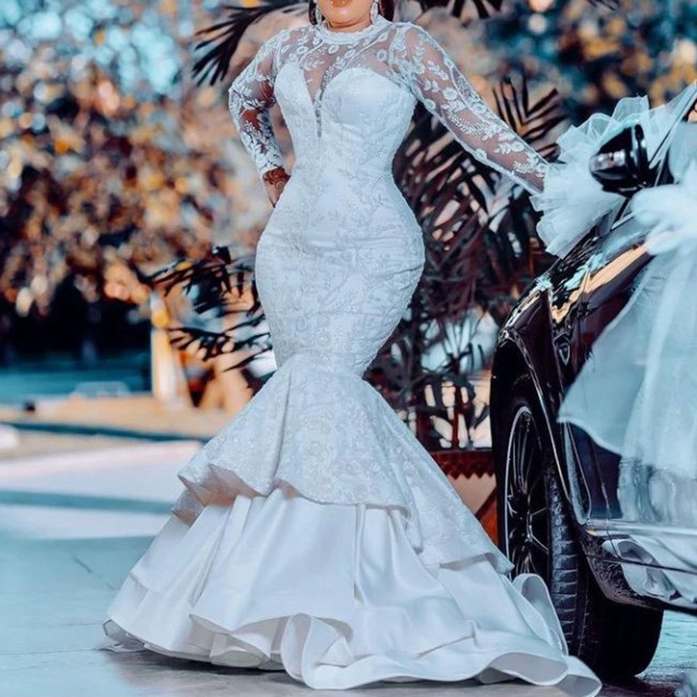 Lace Scoop Long Sleeves Floor-Length Hall Wedding Dress 2022