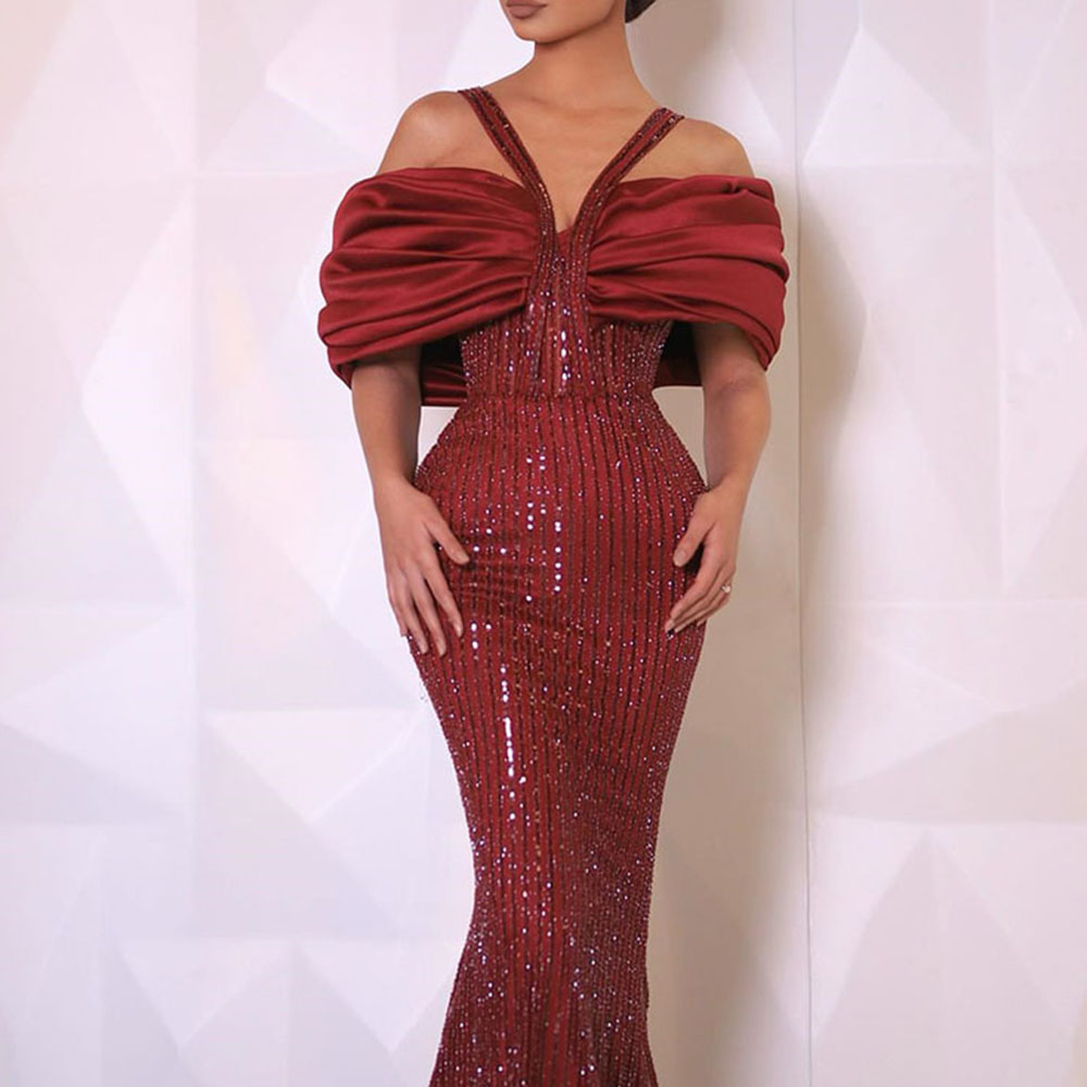 Mermaid V-Neck Half Sleeves Floor-Length Evening Dress 2022