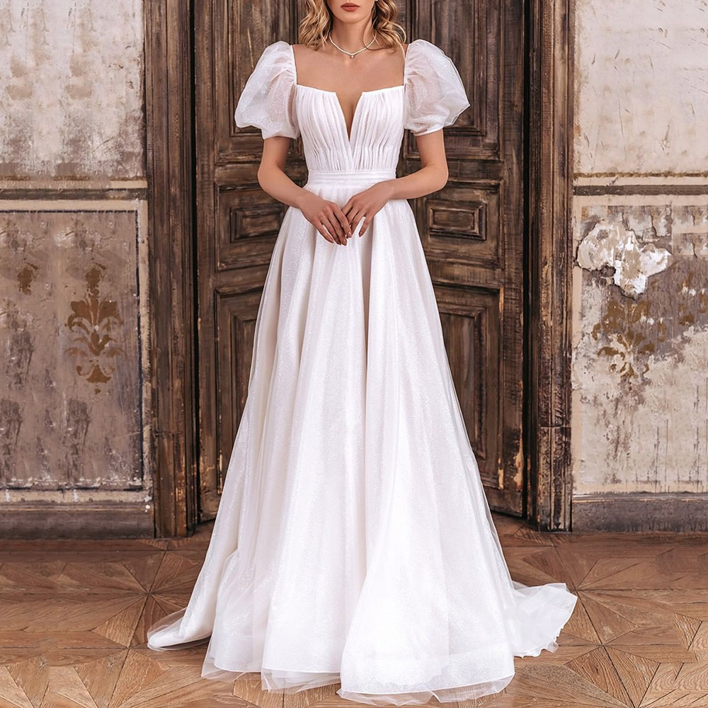 Floor-Length Short Sleeves Square Trumpet/Mermaid Church Wedding Dress 2022
