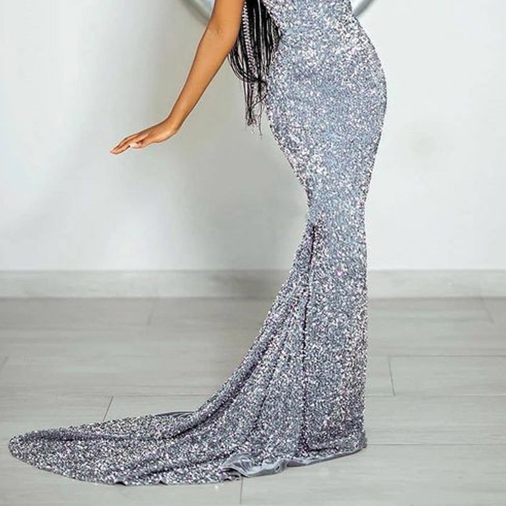 Sequins Mermaid Halter Floor-Length Evening Dress 2021