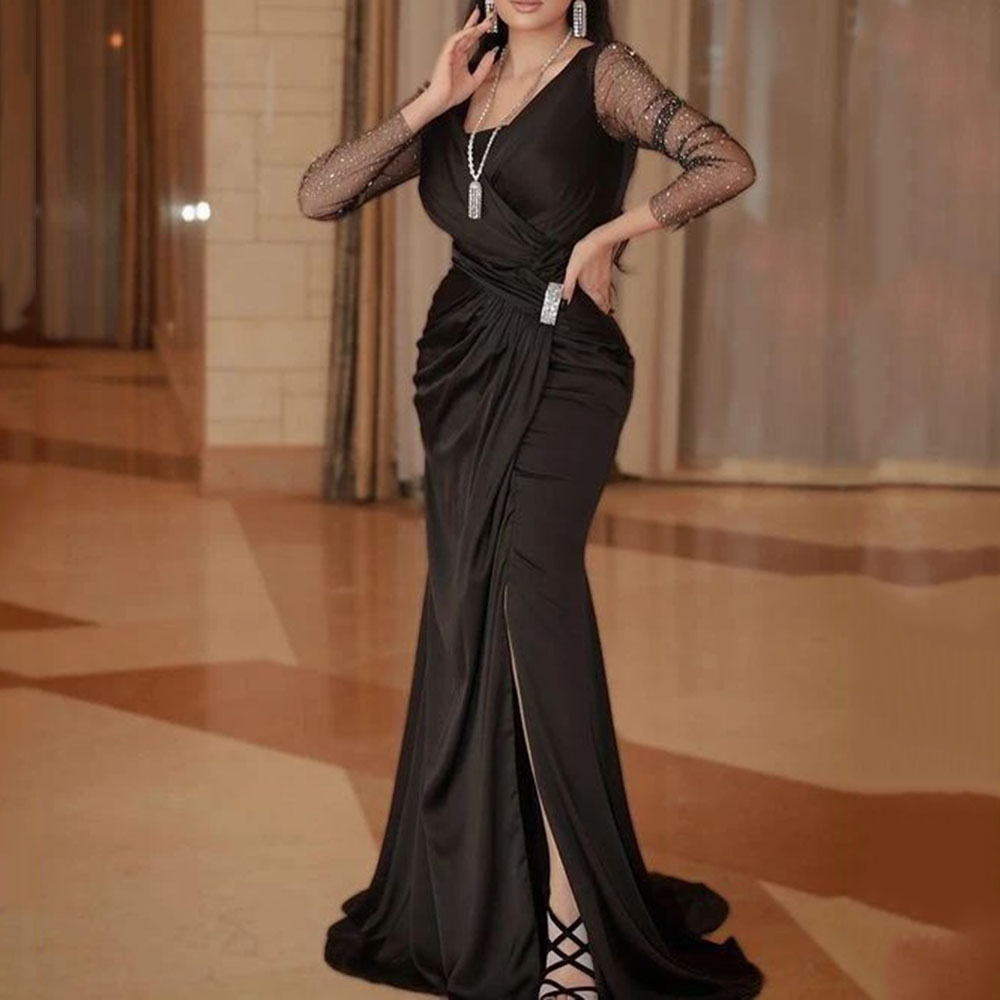 Trumpet/Mermaid Long Sleeves V-Neck Split-Front Celebrity Dress 2022
