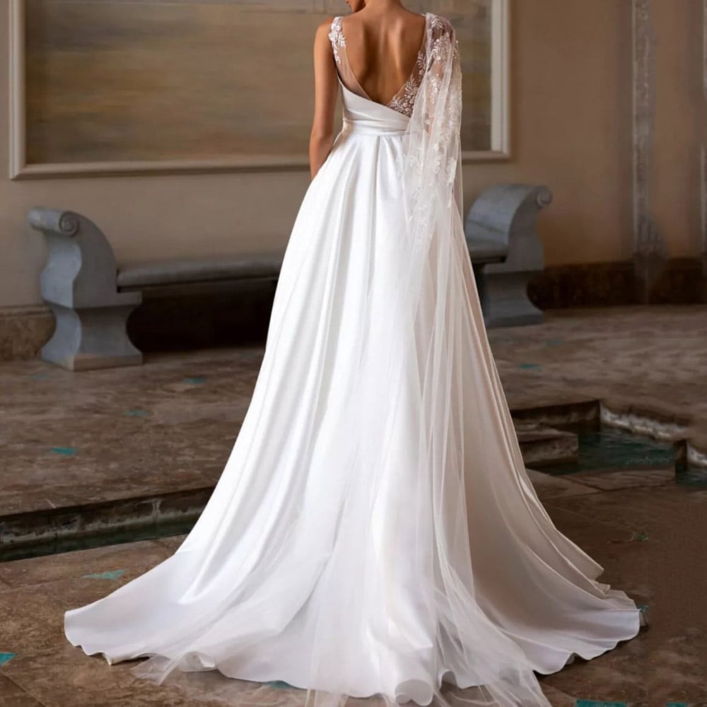 Empire Sequins Floor-Length Scoop Garden Outdoor Wedding Dress 2022