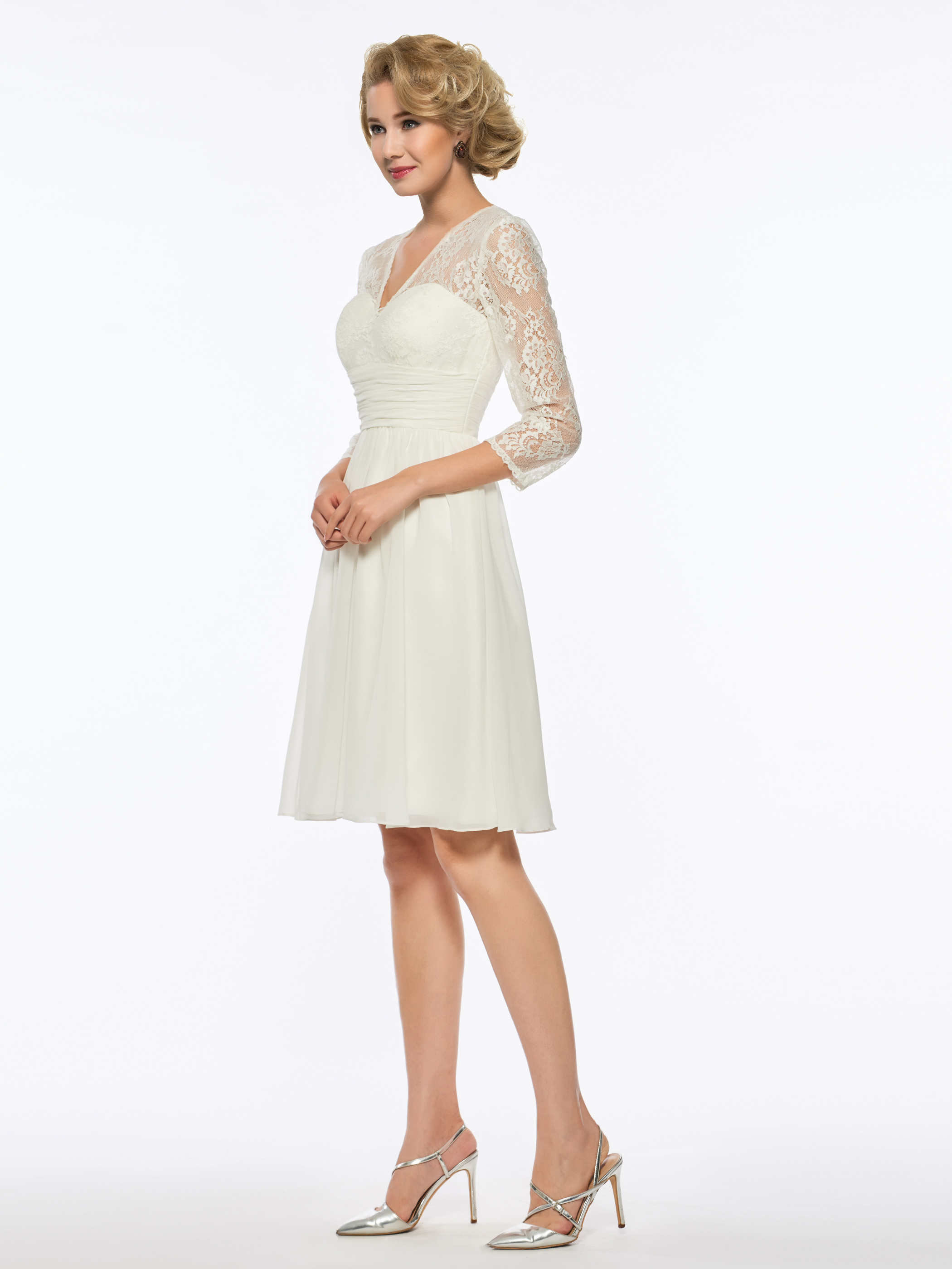 3/4 Length Sleeves Lace Short Mother Of The Bride Dress