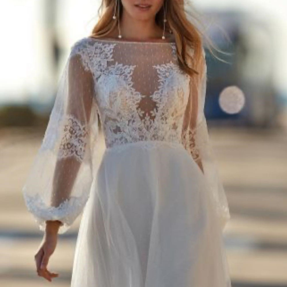 Long Sleeves Lace A-Line Floor-Length Hall Wedding Dress 2022