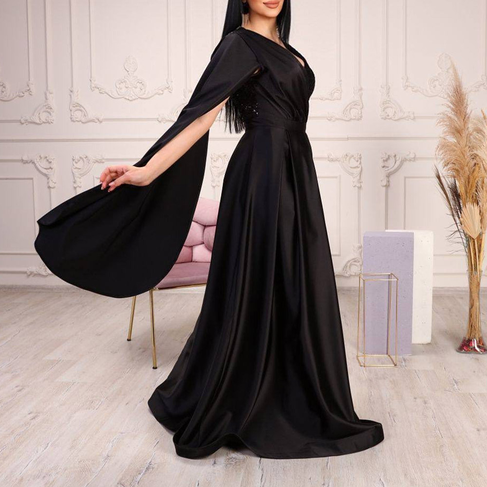 V-Neck Floor-Length Long Sleeves A-Line Chiffon Evening Dress 2022