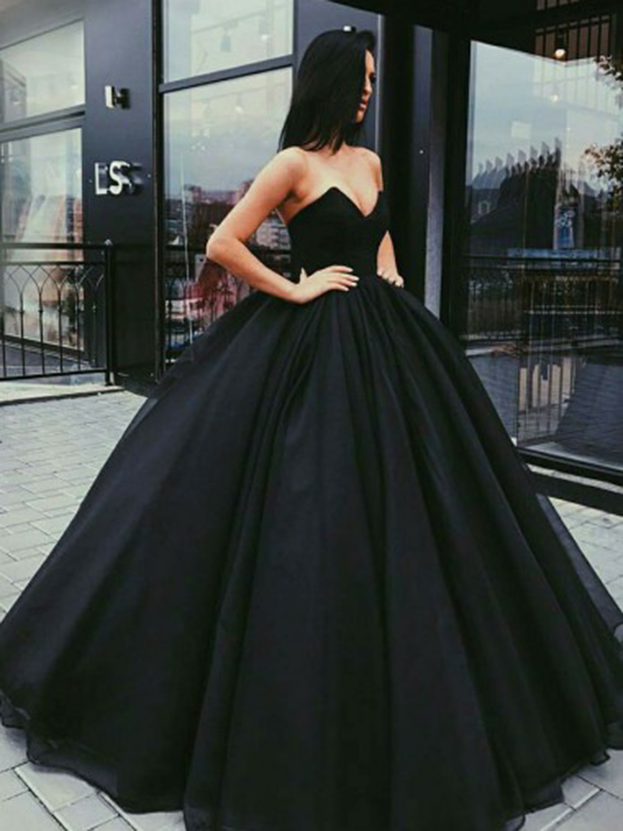 Strapless Black Ball Gown Evening Dress