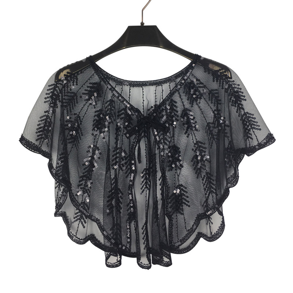 Short Sleeve Sequins Tulle Evening Shawl2021