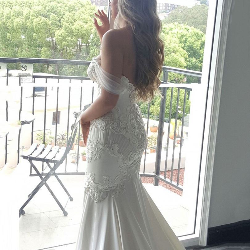 Appliques Pearls Off-The-Shoulder Mermaid Wedding Dress
