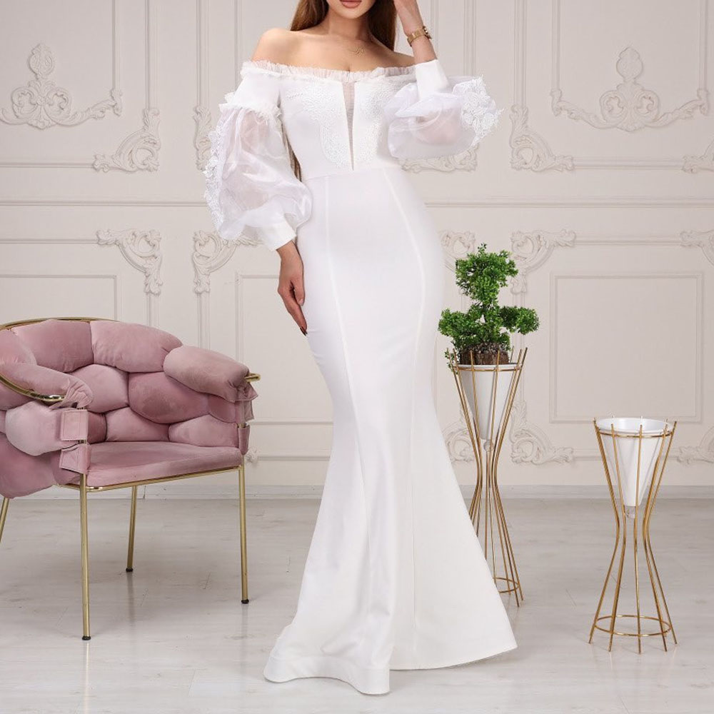 Trumpet Long Sleeves Floor-Length Off-The-Shoulder Hall Wedding Dress 2022