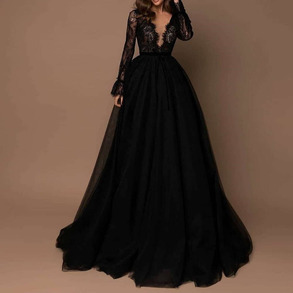 A-Line Lace Floor-Length Long Sleeves Formal Dress 2022