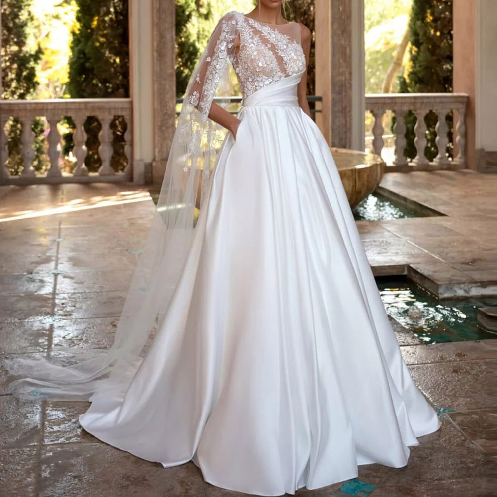 Empire Sequins Floor-Length Scoop Garden Outdoor Wedding Dress 2022