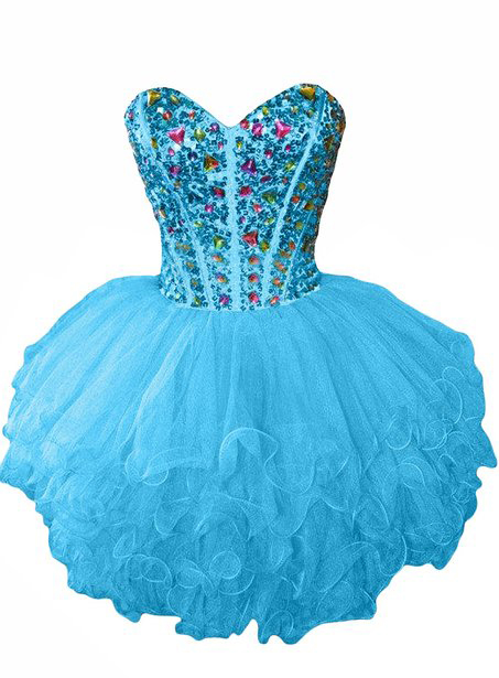 Sweetheart Ball Gown Rhinestone Beadings Mini Homecoming Dress
