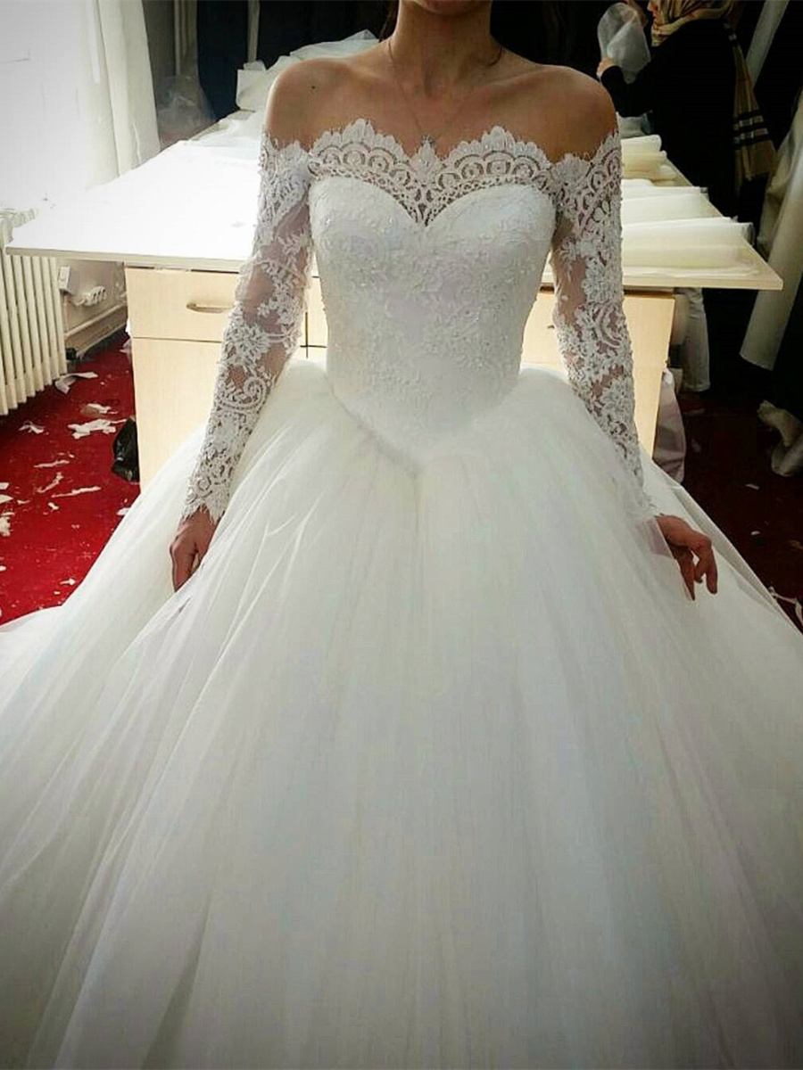 Lace Ball Gown Wedding Dress with Long Sleeves