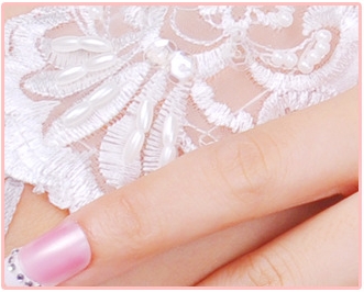 Long Finger-less Satin with Lace Applique and Bowknot Wedding Glove
