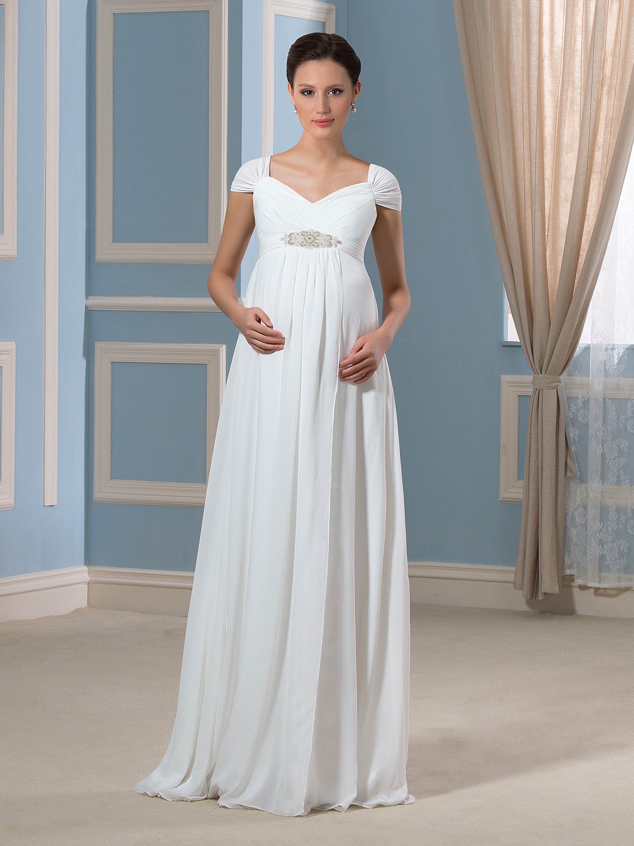 Empire Waist Pearls Maternity Wedding Dress