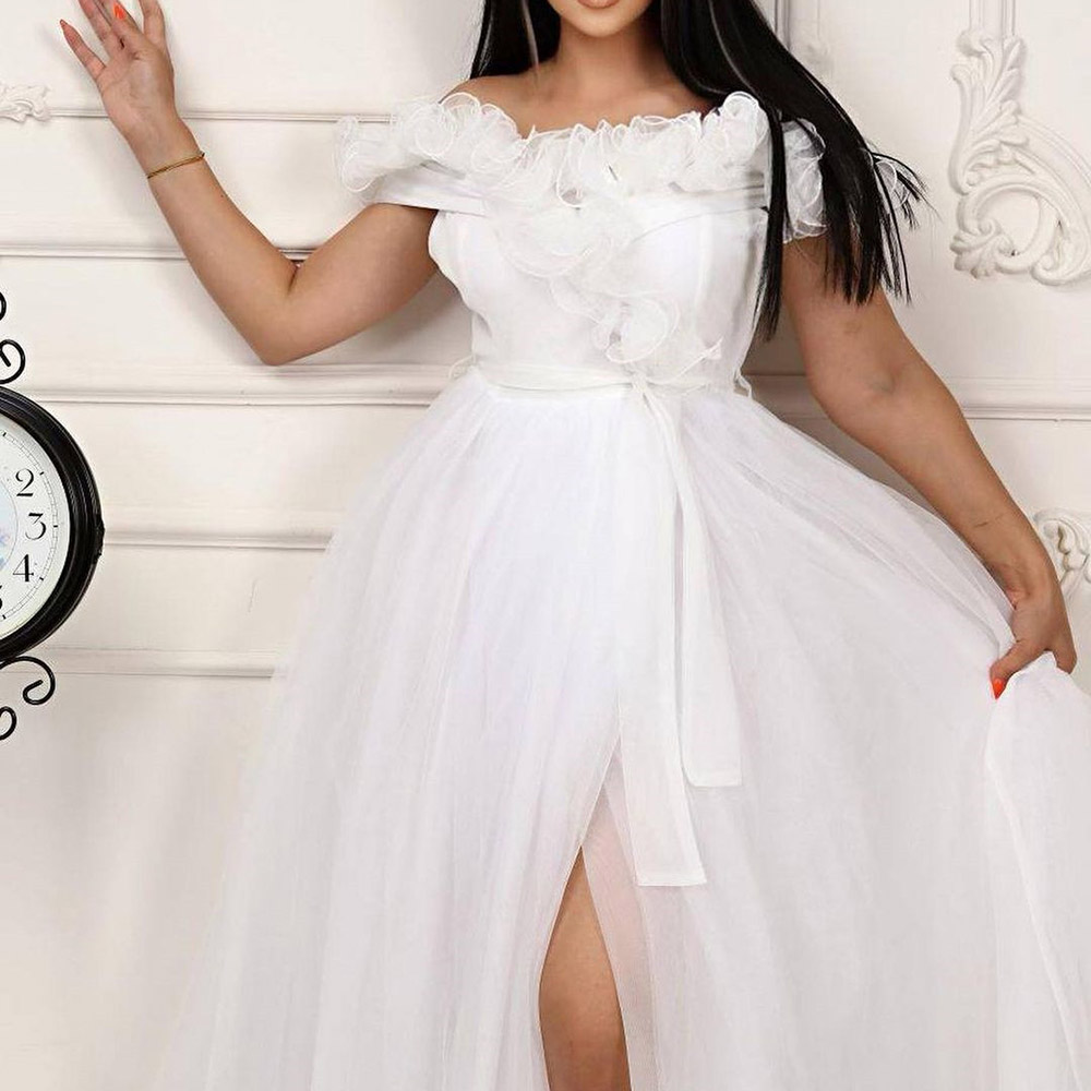 Short Sleeves Appliques Floor-Length Off-The-Shoulder Prom Dress 2022