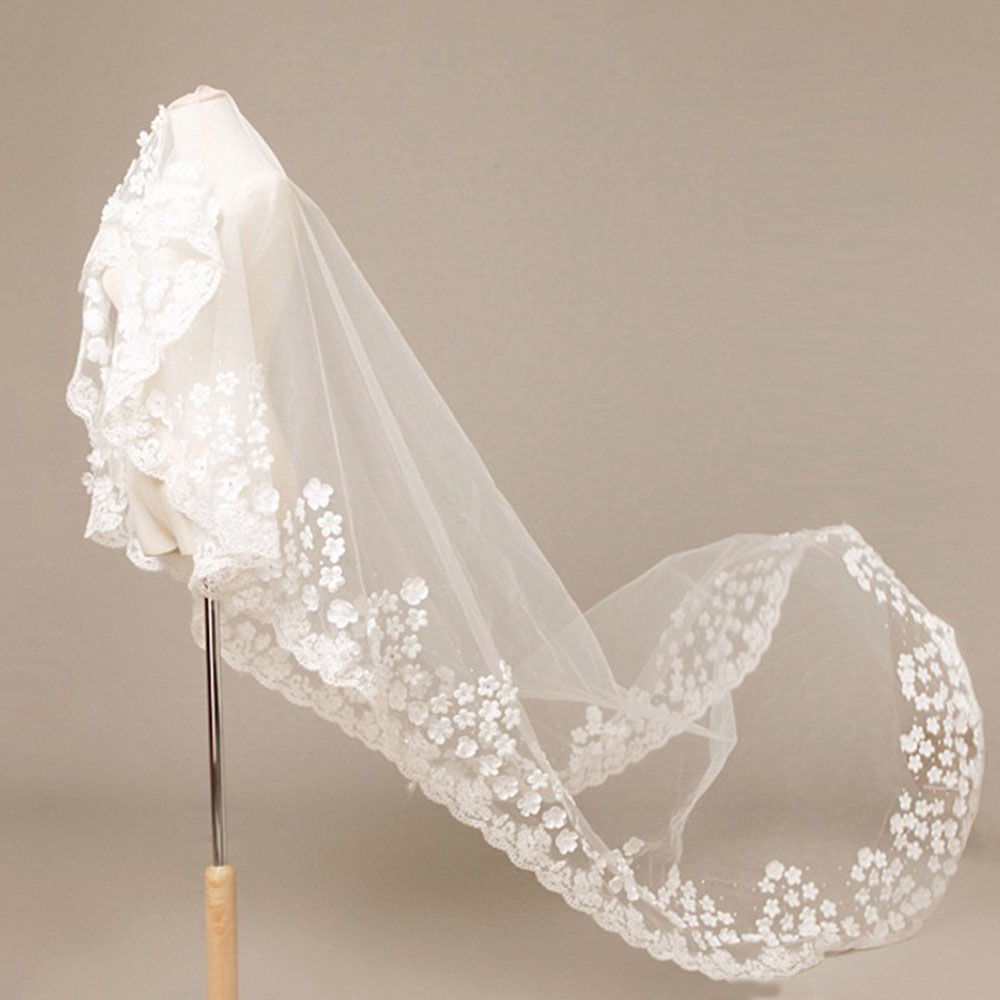 Royal Lace Edge Bead Bride Wedding Veil 2022