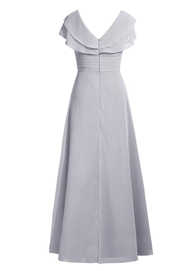 A-Line Tiered Cap Sleeve V-Neck Chiffon Plus Size Mother Of The Bride Dress