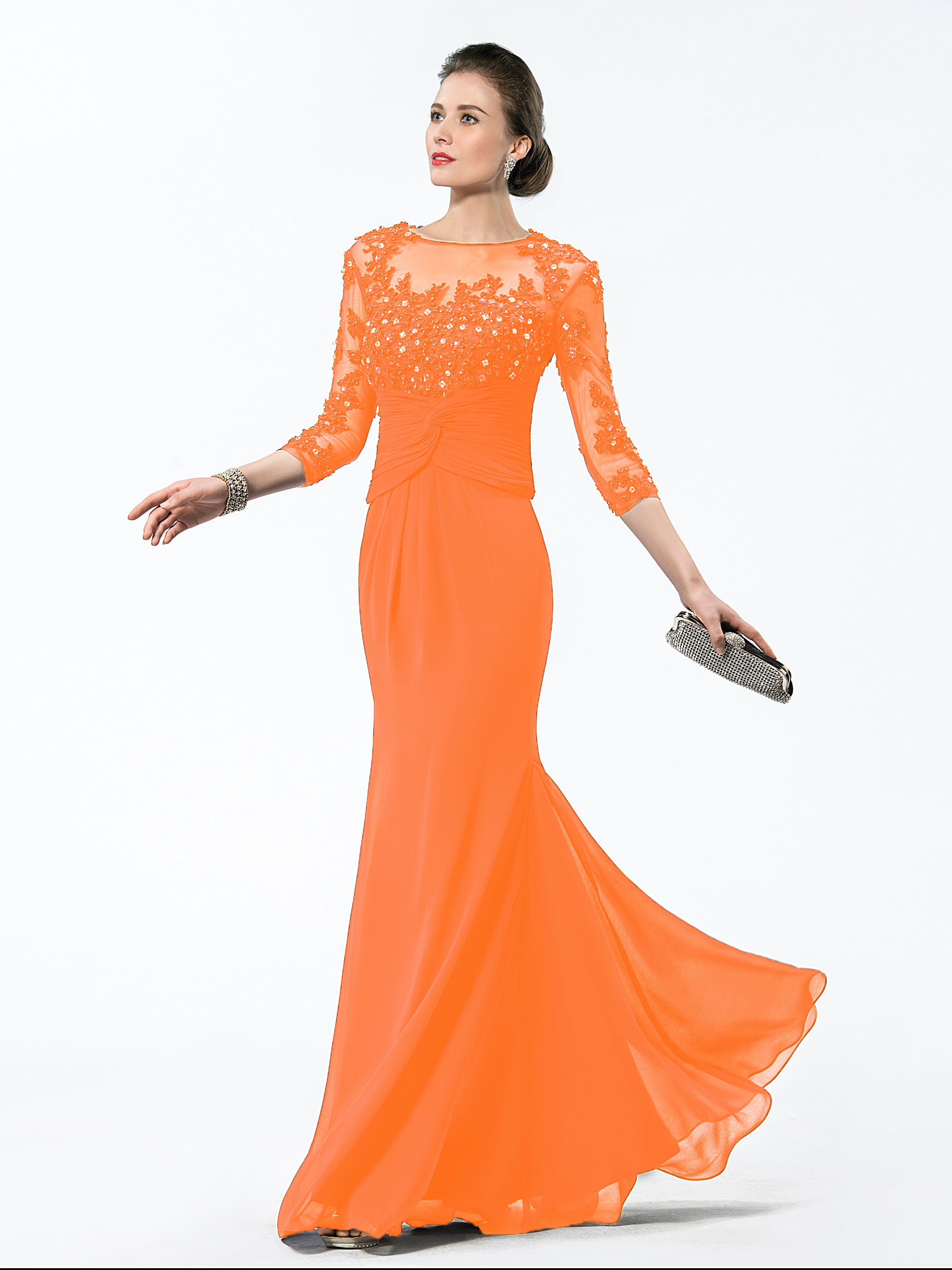 Appliques Sequins Sheath Mother of the Bride Dress with Sleeves