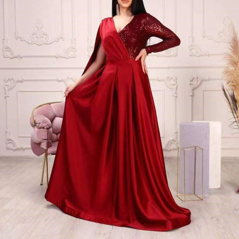 Long Sleeves A-Line Floor-Length Sequins Evening Dress 2022