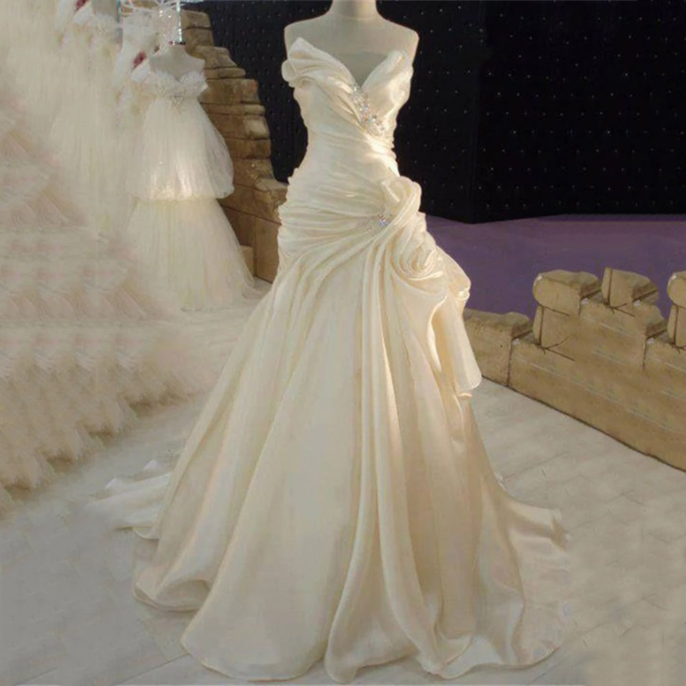 Floor-Length A-Line Sleeveless Pleats Church Wedding Dress 2022